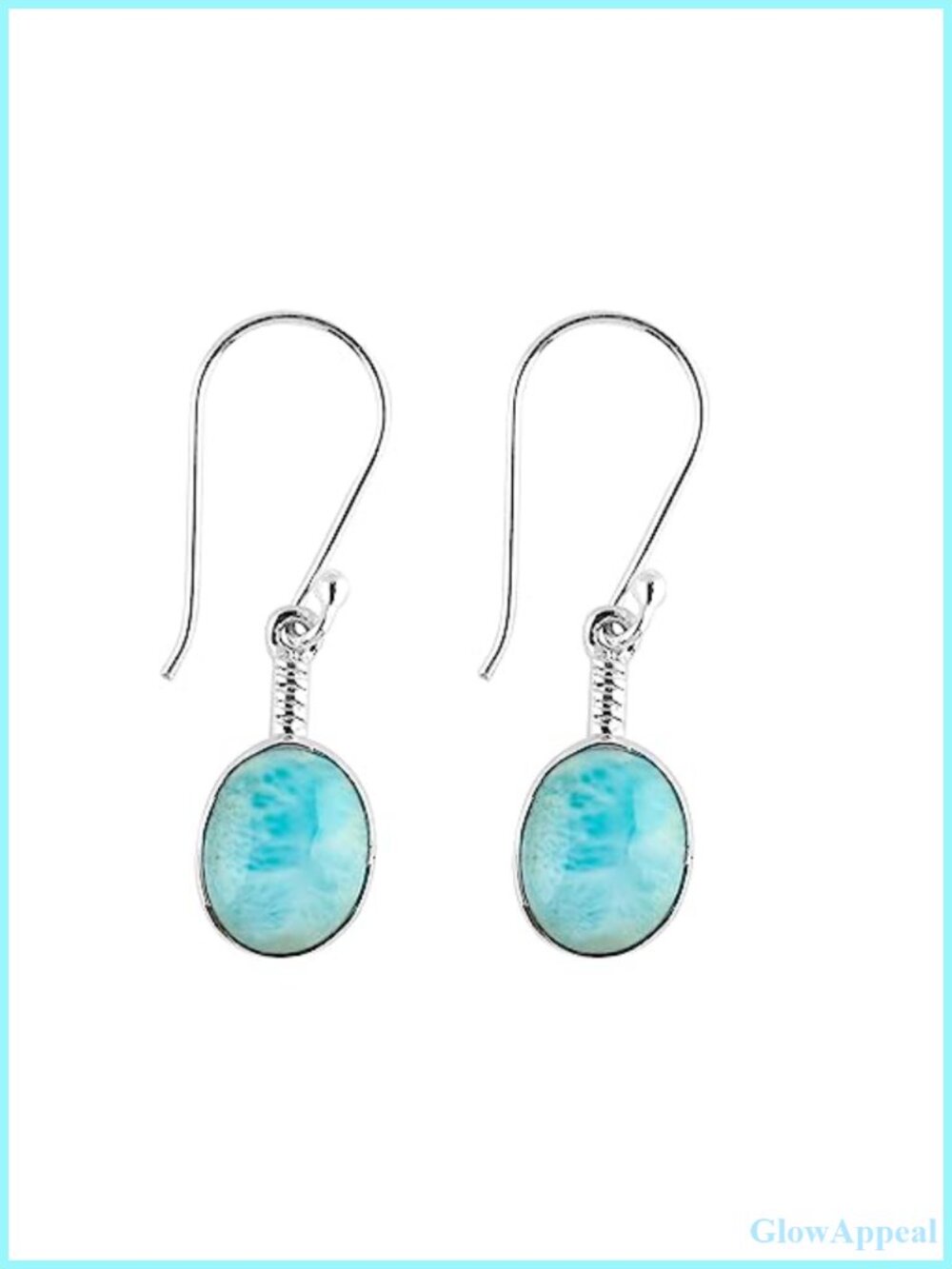 Larimar Dangle Earrings 925 Sterling Silver Handmade Oval Drop